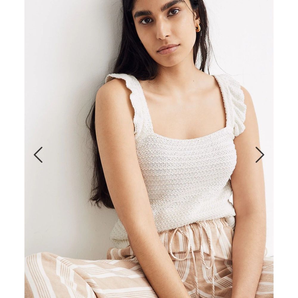 Madewell Cream Knit Ruffle Strap Tank Top